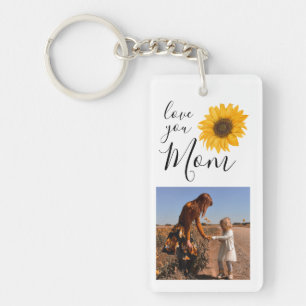 Mom Family Photo Collage Sunflower Keychain