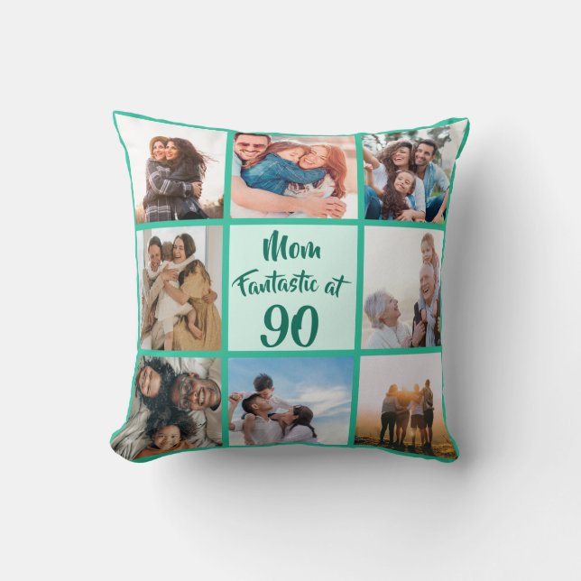 Mom fantastic at 90 birthday modern photo collage throw pillow (Front)
