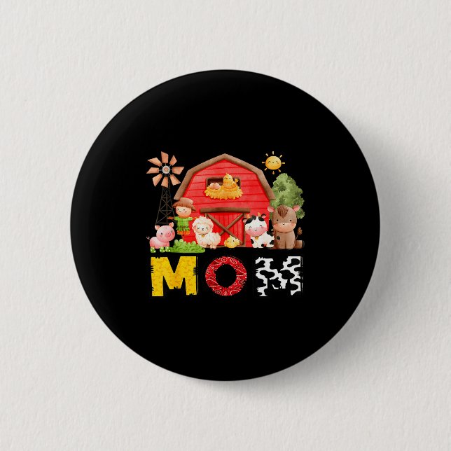 Mom Farm Cow Birthday Boy Matching Family Matching 2 Inch Round Button (Front)
