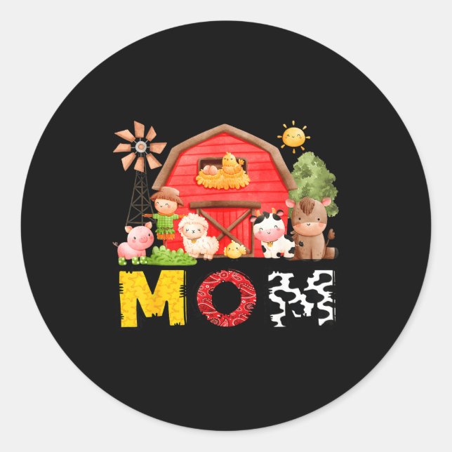 Mom Farm Cow Birthday Boy Matching Family Matching Classic Round Sticker (Front)