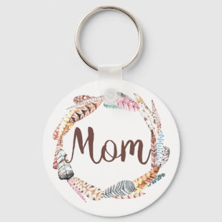 Mom Feather Wreath -2.25" Basic Button Keychain