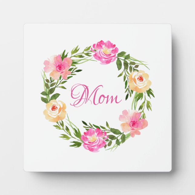Mom Feminine Floral Mum Personalized Watercolor Plaque (Front)