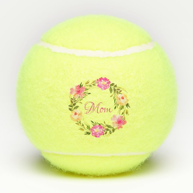 Mom Feminine Floral Mum Personalized Watercolor Tennis Balls (Back)