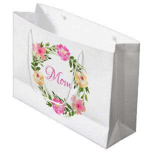 Mom Feminine Floral Personalized Watercolor Large Gift Bag