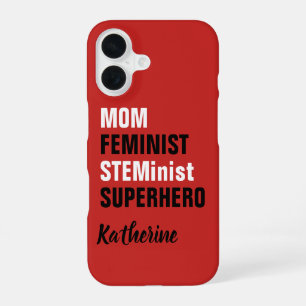 Mom Feminist STEM Superhero Name Template iPhone 16 Case