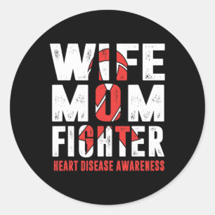 Mom Fighter Heart Disease Awareness Classic Round Sticker