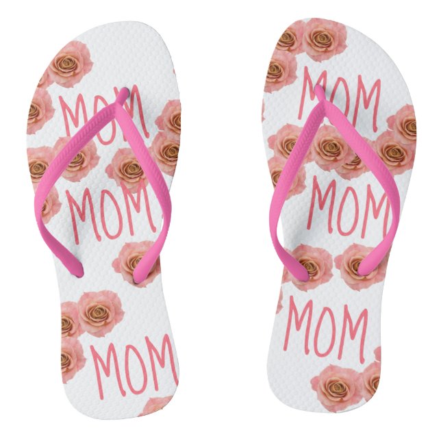"MOM" Flip Flops Pink Floral (Footbed)