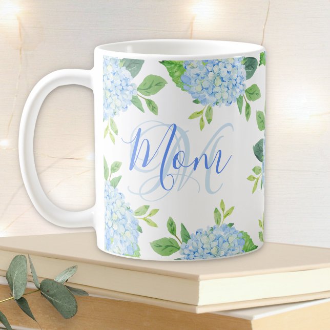 Mom Floral Blue Hydrangea Watercolor Modern Coffee Mug (Creator Uploaded)