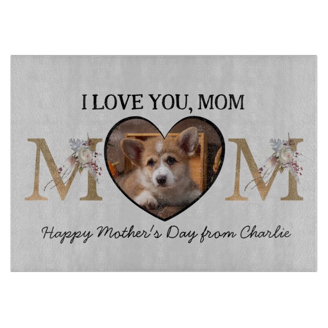 Mom floral heart custom photo from the dog cutting board (Front)