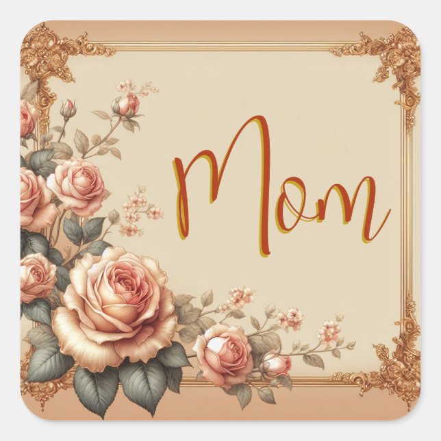 mom flowers square sticker (Front)