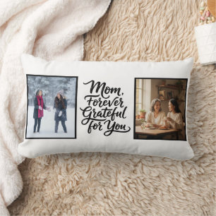 Mom Forever Grateful For You Two Photo Soft Script Lumbar Pillow