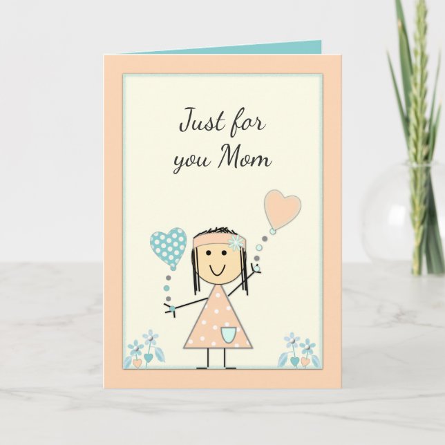 Mom from little girl peach birthday greeting card (Front)