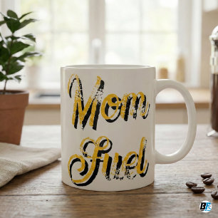 Mom Fuel Yellow Black Distressed Grunge Typography Coffee Mug