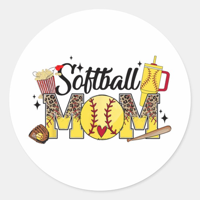 Mom Game Day Vibes Mothers Day Women Softball Mama Classic Round Sticker (Front)