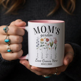 Mom Garden Watercolor Floral Pink Typography Mug