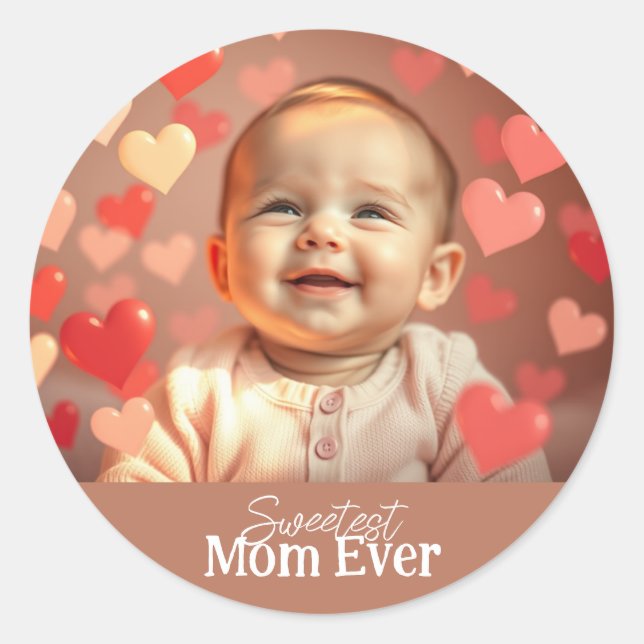 Mom Gift Add Photo and Text Classic Round Sticker (Front)