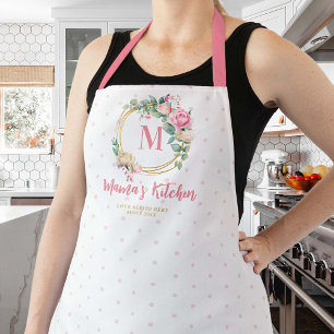 Mom Gift Pink Blush Rose Polka Dots Gold Monogram  Apron