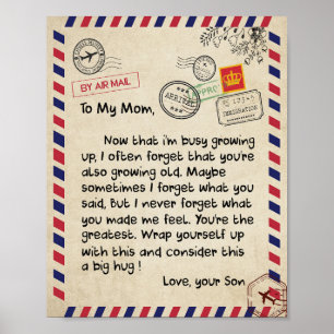Mom Gifts Letter To My Mom Love From Son Poster