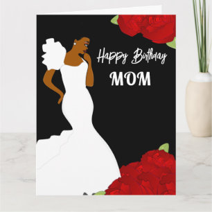 Mom Glam Red Roses African American Birthday Card