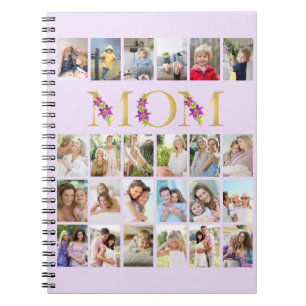 Mom Gold Floral Letters 24 Vertical Photo Collage Notebook