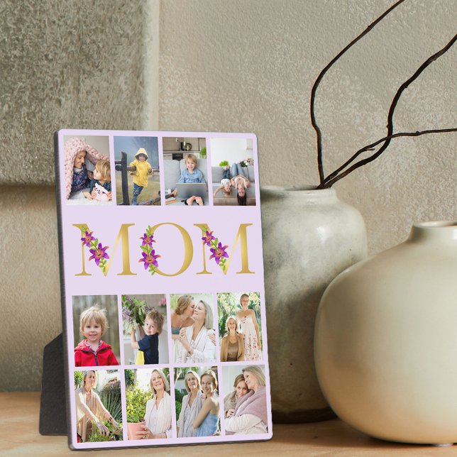 Mom Gold Flower Letters 12 Vertical Photo Collage  Plaque (Creator Uploaded)