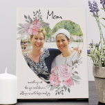 Mom Gold Heart Shaped Pink Floral Photo Frame Faux Canvas Print<br><div class="desc">Custom Photo canvas which you can personalize for anyone and add a favourite saying or words from the heart. Your photo is set into a geometric heart shaped gold frame. The gemstone frame is decorated with watercolor bouquets of pink flowers. It is lettered with the wording "Mom , , smoothing...</div>