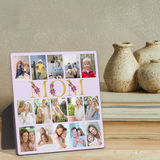 Mom Gold Letters 15 Vertical Photo Collage Lilac Plaque (Creator Uploaded)