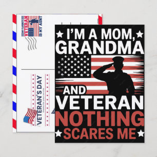 Mom Grandma and Veteran Nothing Scares Me Holiday Postcard