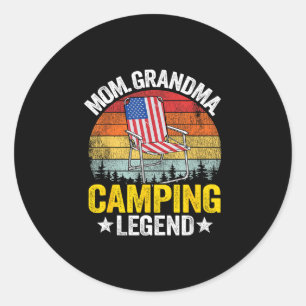 Mom grandma camping legend american flag women classic round sticker