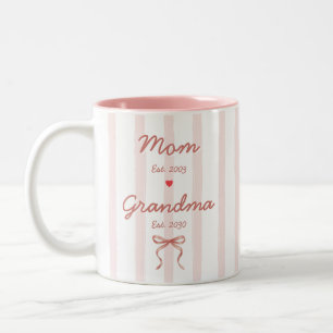 Mom & Grandma Custom Dates Pink Stripes Coquette Two-Tone Coffee Mug