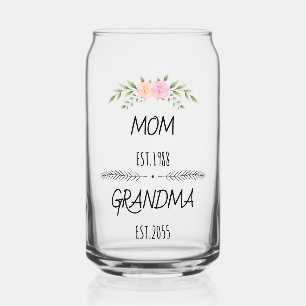 Mom & Grandma Custom Floral Family Establishe Year Can Glass