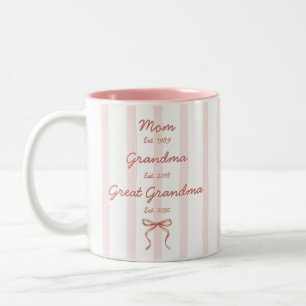 Mom Grandma Great Grandma Custom Dates Pink bow Two-Tone Coffee Mug