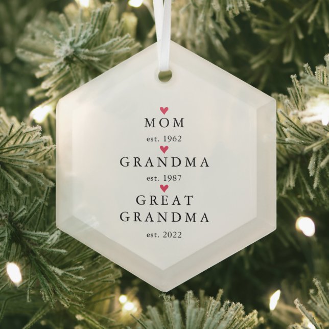 Mom | Great Grandma Year Est. Christmas Glass Ornament (Insitu)