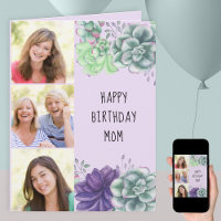 Mom Green and Purple Succulents 3 Photo Birthday