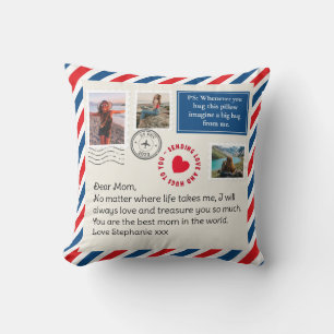 Mom Handwritten Letter Photo Collage Hug Throw Pillow