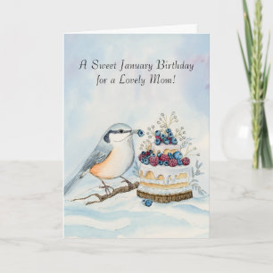 Mom Happy January Birthday Red Breasted Bird Card