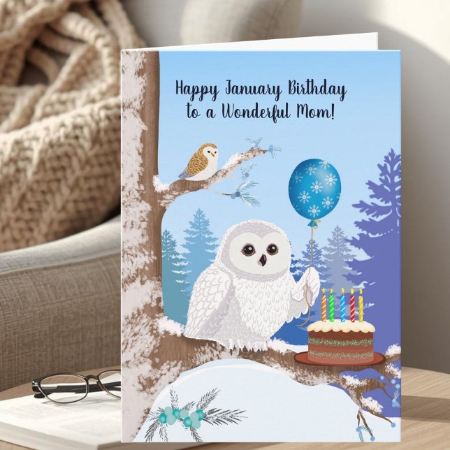 Mom Happy January Birthday Snowy Owl Card (Creator Uploaded)