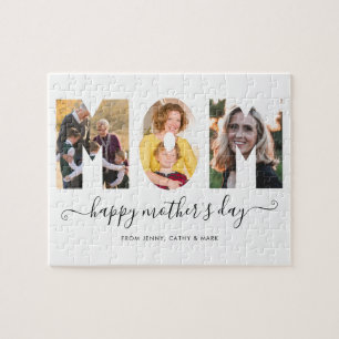 MOM Happy Mother's Day 3 Photo Collage Custom Text Jigsaw Puzzle