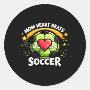 Mom Heart Beats Soccer Classic Round Sticker
