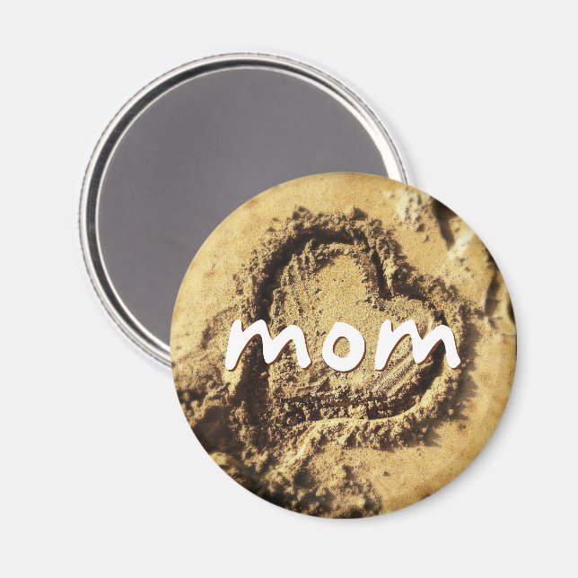 Mom heart drawn in golden sand photo coastal bold magnet (Front/Back)