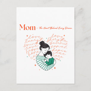 Mom Heart Love Typography Motherhood Art Postcard