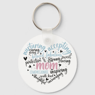 Mom Heart Strong Caring  Keychain