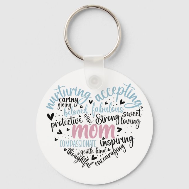 Mom Heart Strong Caring  Keychain (Front)