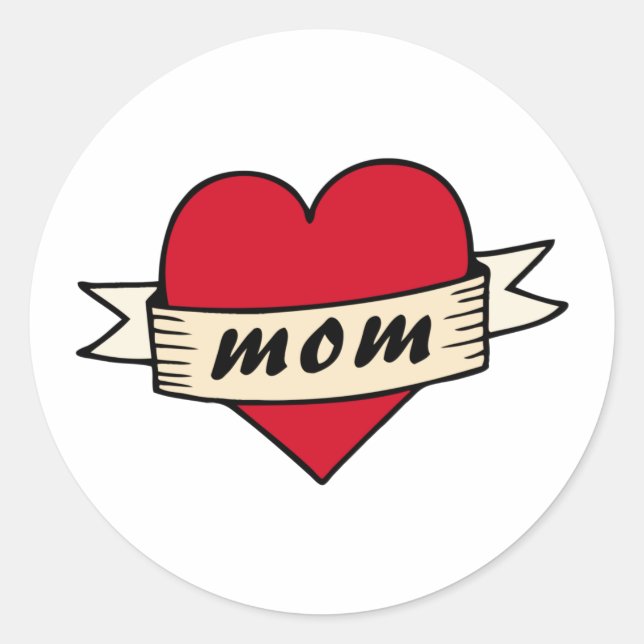 Mom heart tattoo classic round sticker (Front)