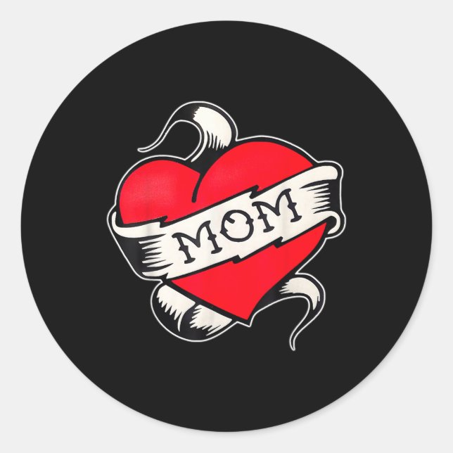 Mom Heart Traditional Old School Tattoo Flash  Classic Round Sticker (Front)