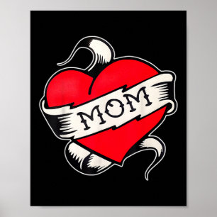 Mom Heart Traditional Old School Tattoo Flash  Poster