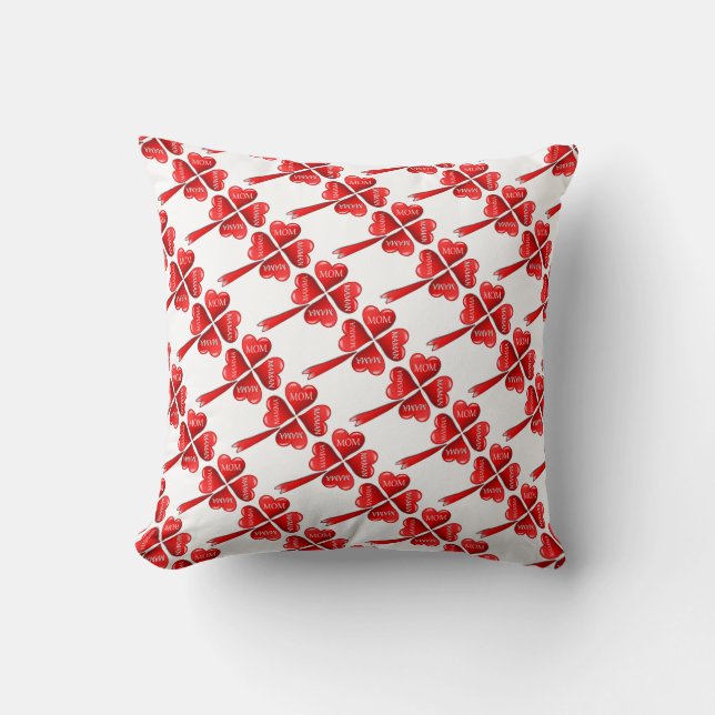 Mom Hearts Clovers Throw Pillow (Front)