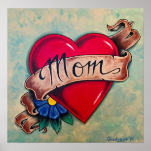 “Mom” Hearts Tattoo Style Art Poster Print