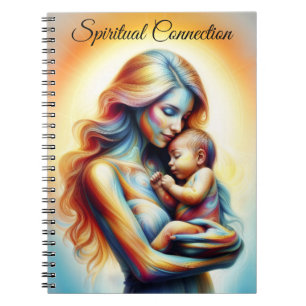 Mom holding baby luminous tender embrace art notebook