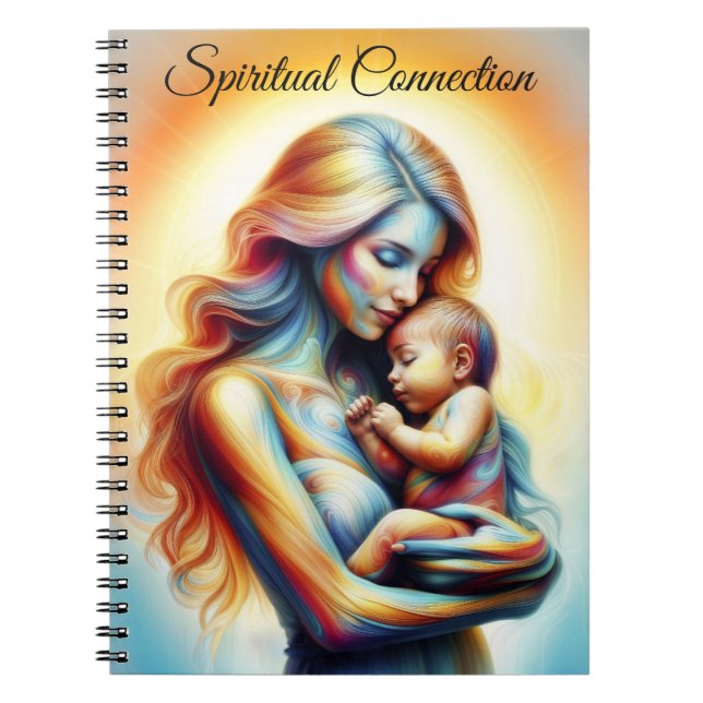 Mom holding baby luminous tender embrace art notebook (Front)